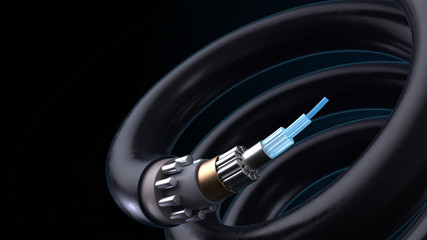 Poster - 3d render technology background. Concept of fiber optic internet cable with complex structure.....