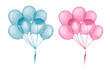 Watercolor blue and pink balloons for happy birthday