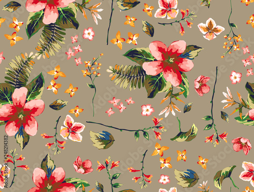 Tropical flowers with branches pattern