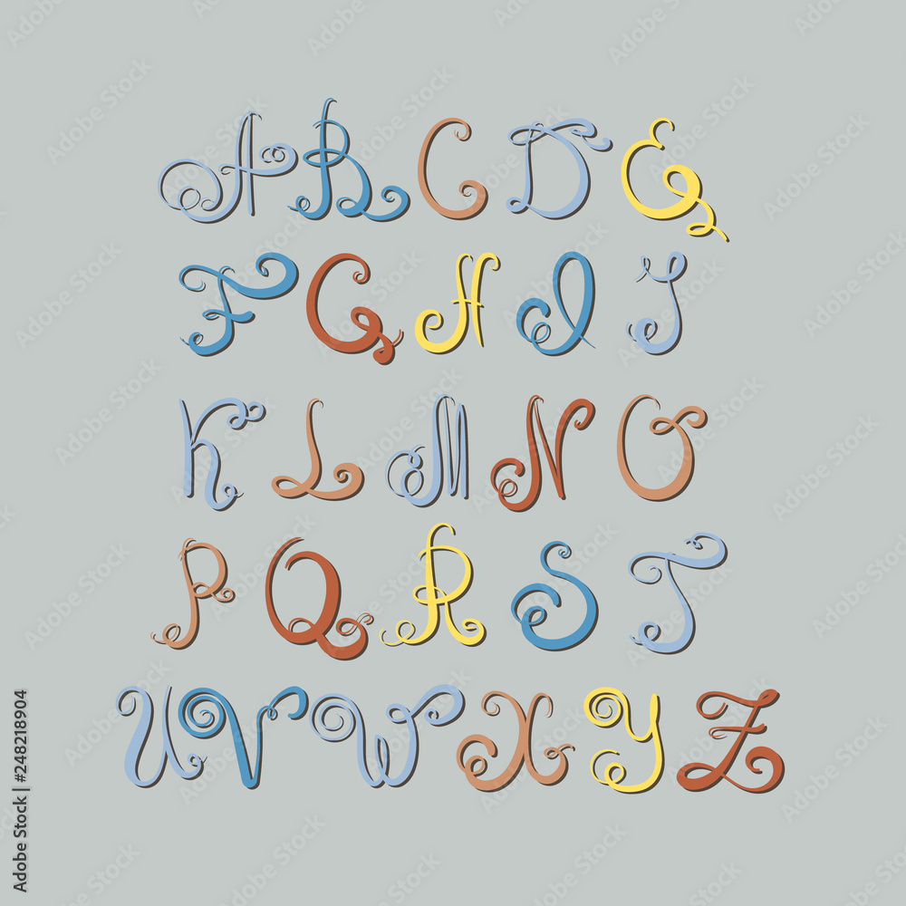 Diqital letters of alphabet made in hand written style. Unique vector ...