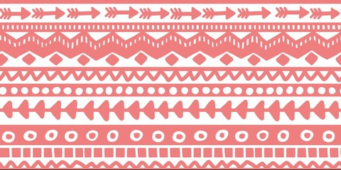 Wall Mural - Vector seamless pink and white illustration. Ethnic hand drawn pattern for wallpaper,fabric, textile