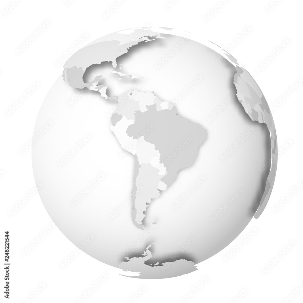Earth globe. 3D world map with grey political map of countries dropping ...