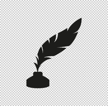 Feather And Ink Bottle  - Black Vector Icon