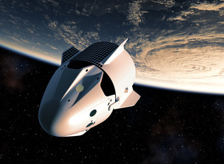 Wall Mural - first commercial spacecraft orbiting blue planet earth