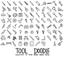 Set Of Tool Icons Drawing Illustration Hand Drawn Doodle Sketch Line Vector Eps10
