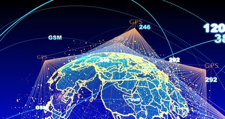 Poster - Digital data globe - abstract scientific technology data network surrounding planet earth conveying connectivity, complexity and data flood of modern digital age, alpha channel