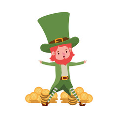 Sticker - leprechaun with coin and clover isolated icon