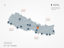 Nepal Map With Borders, Cities, Capital And Administrative Divisions. Infographic Vector Map. Editable Layers Clearly Labeled.