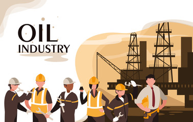 Wall Mural - oil industry scene with marine platform and workers