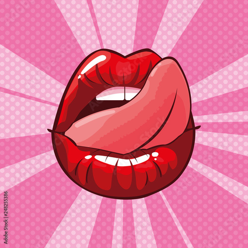 Cuadros en Lienzo sexy woman mouth with tongue out pop art style