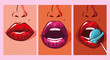 set of sexy woman mouths pop art style