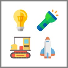 4 Off Icon. Vector Illustration Off Set. Flashlight And Turned Off Icons For Off Works