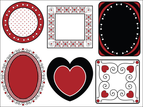 Six Vector Valentine Frames or Tags With Gingham Trim