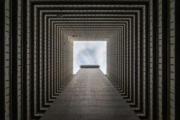  Looking up through a building to the sky
