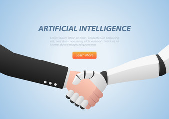 Poster - Businessman and robot shaking hands