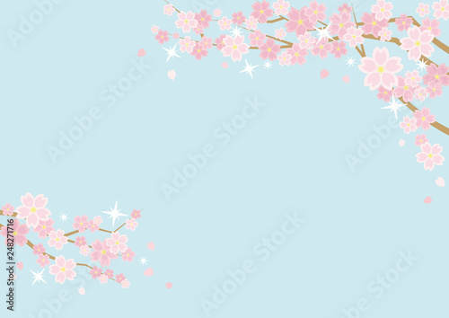 桜のある春の風景のイラスト 背景は空 横長の書式で横書き用 Adobe Stock でこのストックベクターを購入して 類似のベクターをさらに検索 Adobe Stock