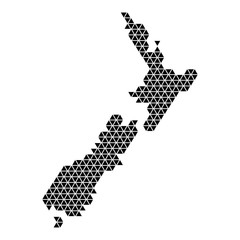 Fototapete - New Zealand map abstract schematic from black triangles repeating pattern geometric background with nodes. Vector illustration.