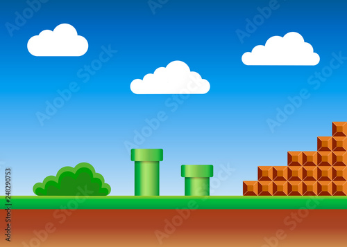 Old video game. retro style Background. Vector illustration. Wallpaper Mural