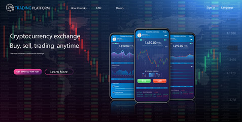 Aufkleber - Trade exchange app on phone screen. Mobile banking cryptocurrency ui. Online stock trading interface vector eps 10. Illustration of mobile banking crypto currency, bitcoin