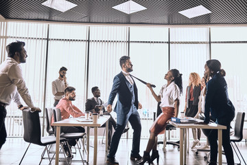 Wall Mural - family onflict angry woman arguing with her male colleague. feeling, negative emotion during work, a