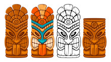 Wooden Tiki Mask Set