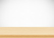 © natrot - Empty brown wood table top on gray background. Template mock up for display of product