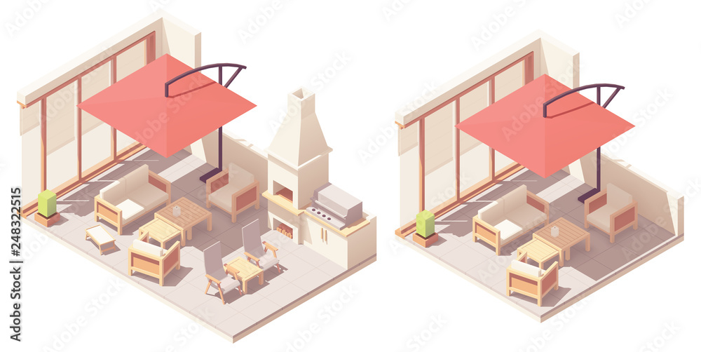 Vector isometric patio with barbecue grill Stock Vector | Adobe Stock