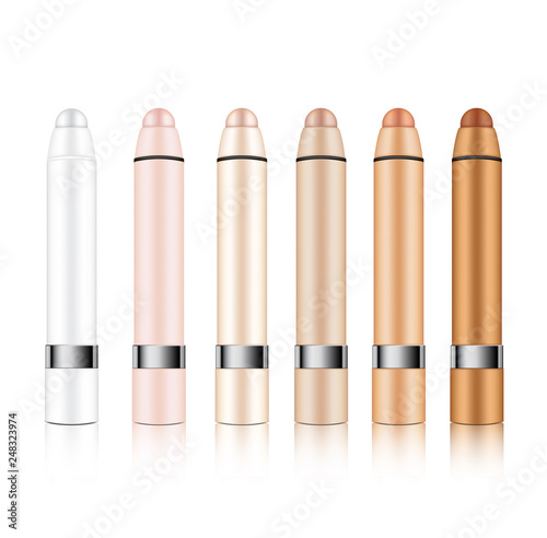 Download Mock Up Realistic Cosmetic Lipstick Pencil Or Concealer For Make Up Skincare Product Packaging With Metallic On White Background Vector Stock Vector Adobe Stock