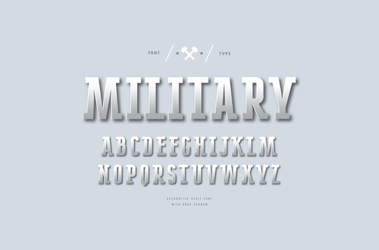Metal chrome narrow slab serif font