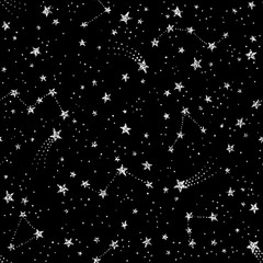 Wall Mural - seamless pattern with silver glitter constellations and stars