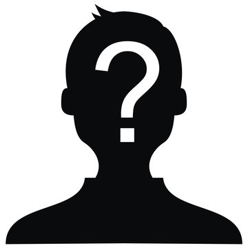 man with question mark, white silhouette, vector icon
