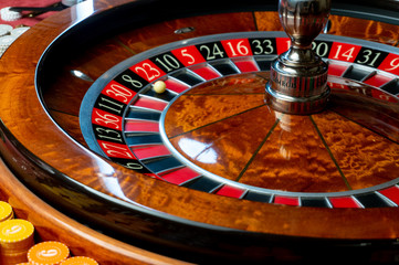 Casino roulette table with chips