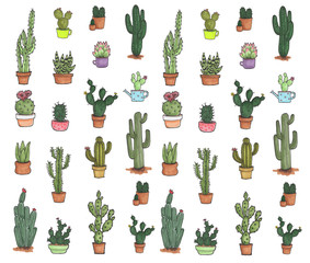 Wall Mural -  cactus in a pots on white background ,illustration