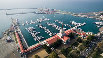 Wall Mural - Marine station - station complex Port of Sochi in the central region of Sochi, Krasnodar Krai, Russia. Aerial view