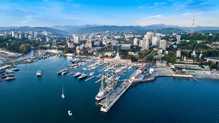 Wall Mural - Marine station - station complex Port of Sochi in the central region of Sochi, Krasnodar Krai, Russia. Aerial view