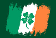 Ireland Flag With Lucky Clover.