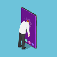 Poster - Isometric businessman push his head into smartphone