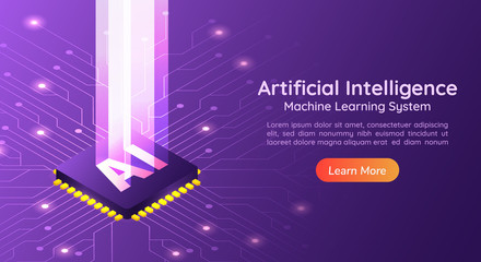 Poster - Artificial Intelligence AI with light pillar on computer circuit board