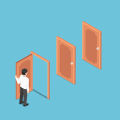 Aufkleber - isometric businessman opening the door and facing other doors