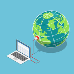 Poster - Isometric laptop connected to the world
