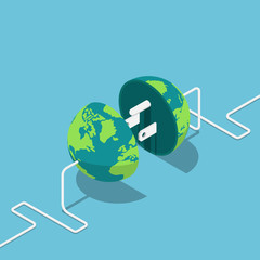 Poster - earth globe as a plug and socket connected together