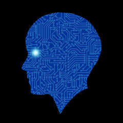 Aufkleber - Human shape with circuit board pattern texture. High-tech background in digital computer technology concept. 3d abstract illustration.