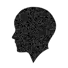 Aufkleber - Human shape with circuit board pattern texture. High-tech background in digital computer technology concept. 3d abstract illustration.