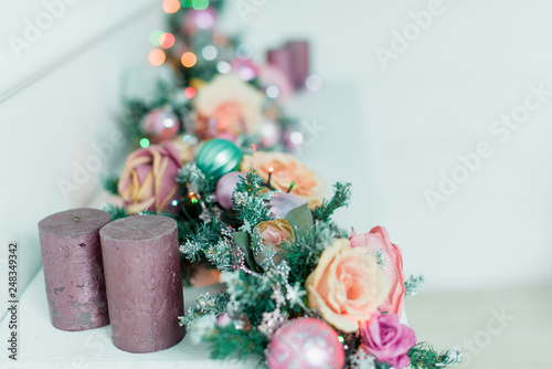 Christmas Decor Wreath Decorated With Christmas Balls Interior