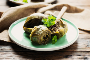 Traditional italian artichoke «alla romana»