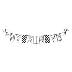 Decorations bunting flags for Uzbekistan national day holiday in black outline flat design. Independence day or National day holiday concept.