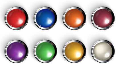 Wall Mural - Set of realistic colored buttons with metallic borders