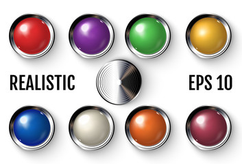 Wall Mural - Set of realistic colored buttons with metallic borders