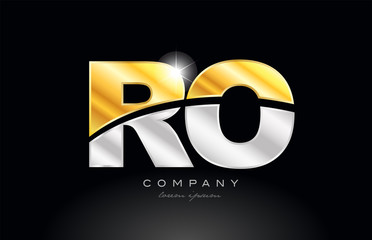 combination letter ro r o alphabet with gold silver grey metal logo