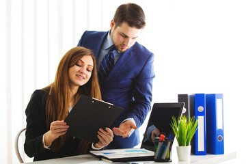 Wall Mural - Businessman And Businesswoman Meeting In Modern Office